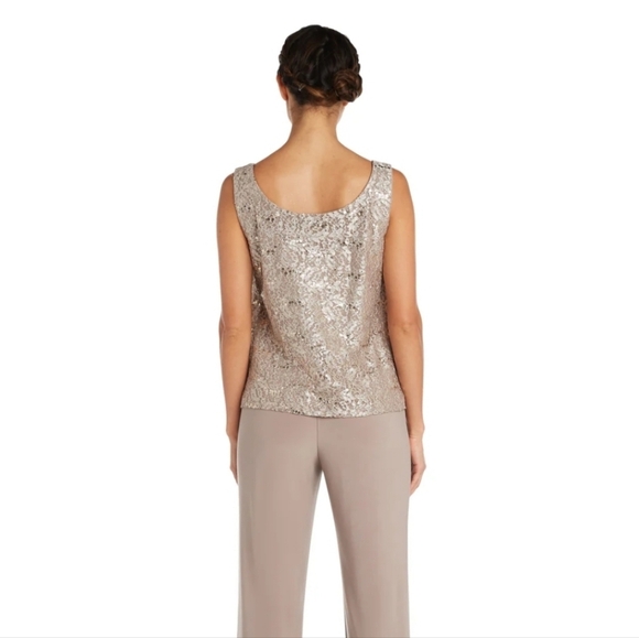 NWT R&M Richards Metallic Lace Tank Top with Sheer Lace Jacket in Champagne 4P - Picture 3 of 13